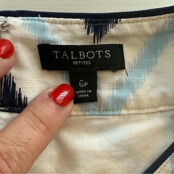 Talbots Petite Linen Blend Audrey Shift Dress Geometric 6P Vacation Nautical - Picture 5 of 10